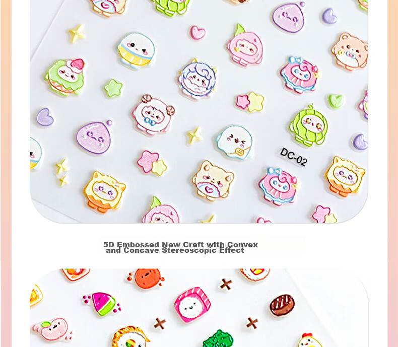 Diyu Glow-In Nail Stickers for Children And Girls, Embossed Nail Art Decals, Removable Waterproof 3-Year Baby Kids Fluorescent Nail Stickers 9