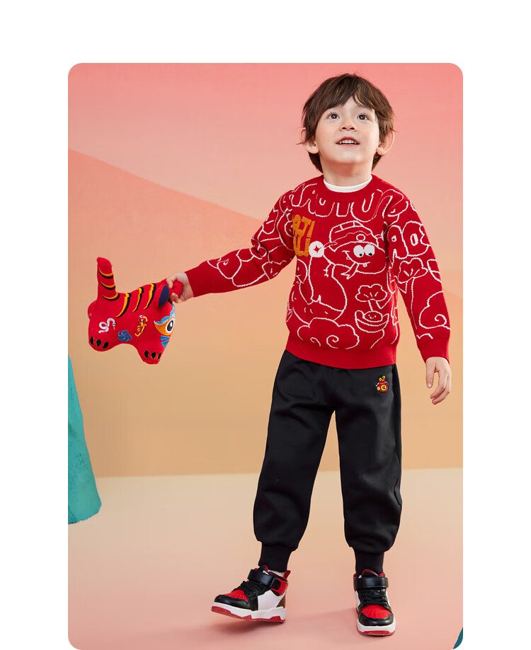 BALABALA Children's Clothing, Fleece-Lined Pants, Boys' Trousers, Girls' Baby Spring And Winter Wear, Elastic Ankle Pants, New Year's Outfit 13