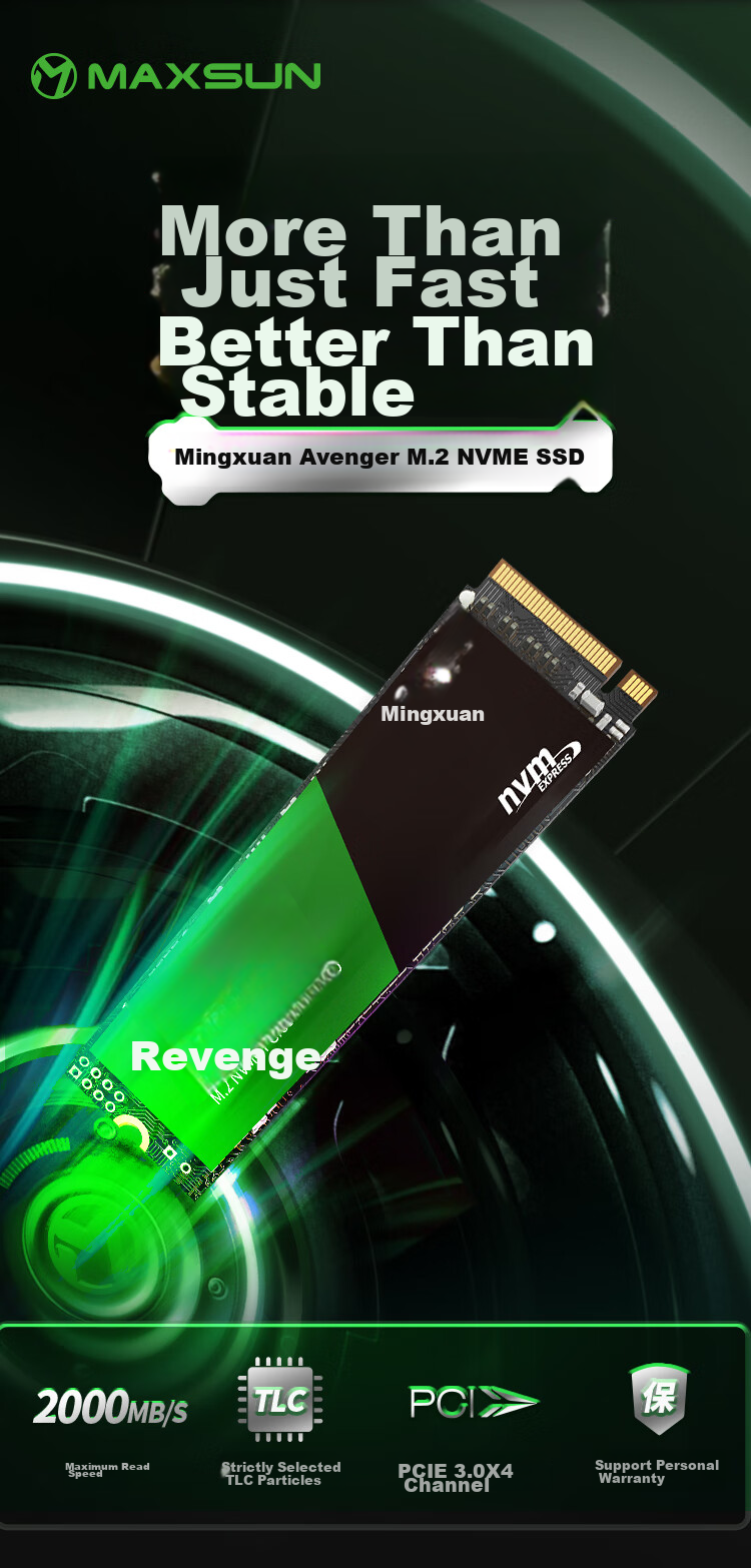 MAXSUN 512GB SSD, M.2 Interface (NVMe Protocol), PCIe 3.0, 3400MB/s, Gaming Heart 1