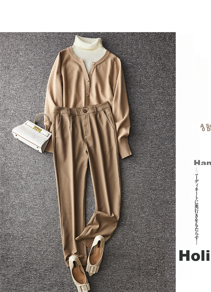 Dme Cropped Pants for Spring And Autumn, New Straight-Leg Suit Pants with Fake Pockets, Casual Trousers for Women, Khaki, S 36