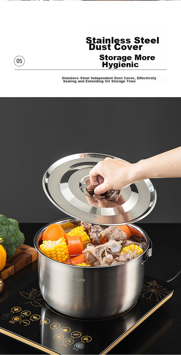 MAXCOOK 304 Stainless Steel Lard Container Seasoning Bowl, Lard Bowl Seasoning Jar Condiment Pot 2.4L with Lid And Strainer MCWA1631 9