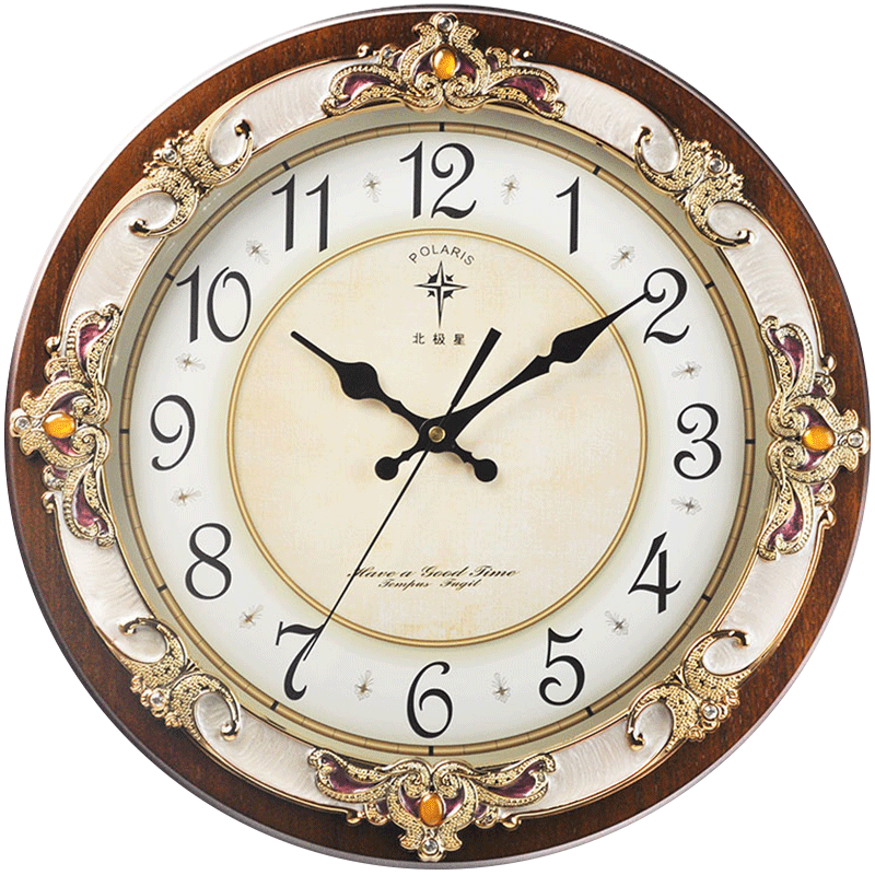 POLARIS Wall Clock, European Automatic Time Synchronization, Living Room Clock, Creative Quartz Clock, Antique-Style Clock, 40cm Wood Grain Color