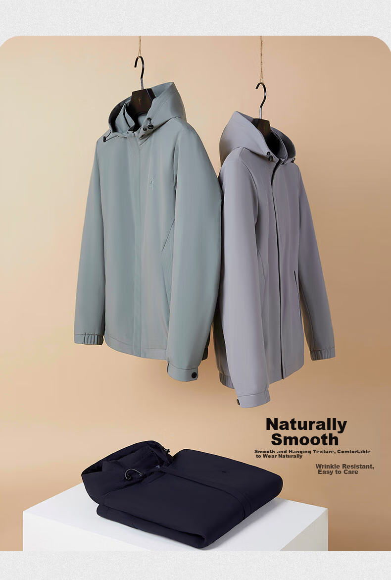 DANCING WOLVES Men's Commuter Easy-Care Jacket with Detachable Hood, Sport Casual Coat, 205 Grass Green, Size 180 2