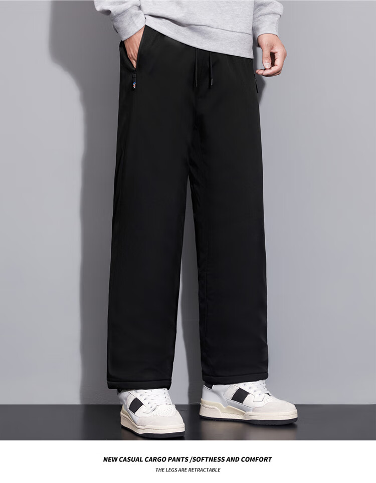 TUCANO Men's Cotton Pants Lamb Wool Fleece Thickened Graphene Warm Comfortable Casual Straight Leg Trousers Black 3XL 17
