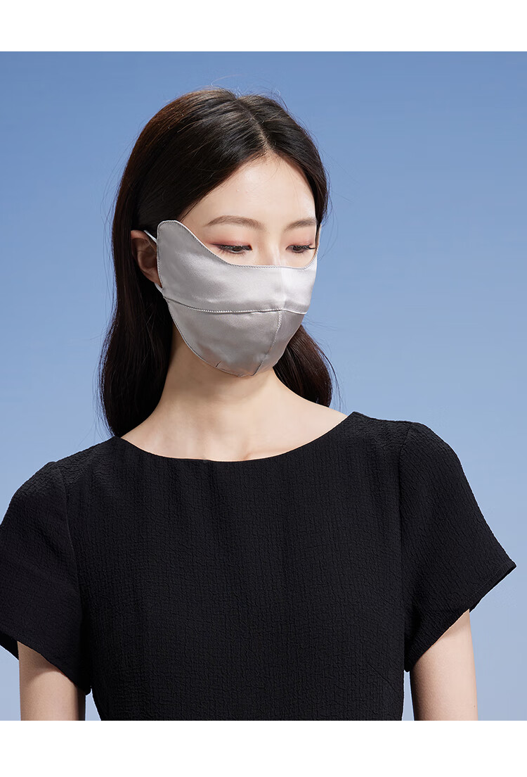 Shanghaigushi Silk Sun Protection Face Mask, Lightweight And Thin, 100% Mulberry Silk Face Cover for Women, Summer UV Protection for Driving, Silver Gray 8