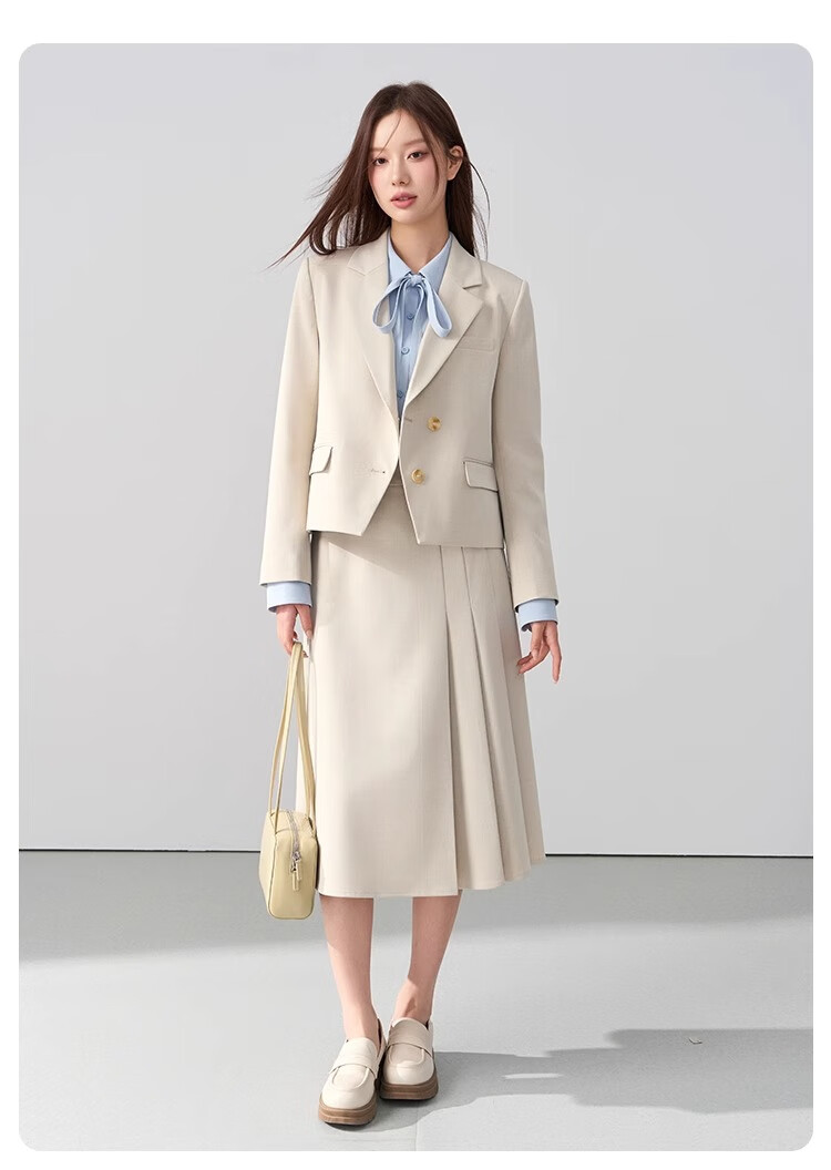Bodexiaojie Beige Interview Suit Jacket for Women, Professional Commute Formal Wear, Lightweight Office Suit for Petite Figures 17