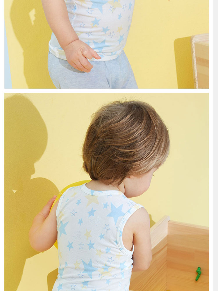 Aimer Kids Boys' Underwear Vest, 2-Pack Modal Undershirt Vest, Star Ship Pattern, White + Blue, Size 90 7