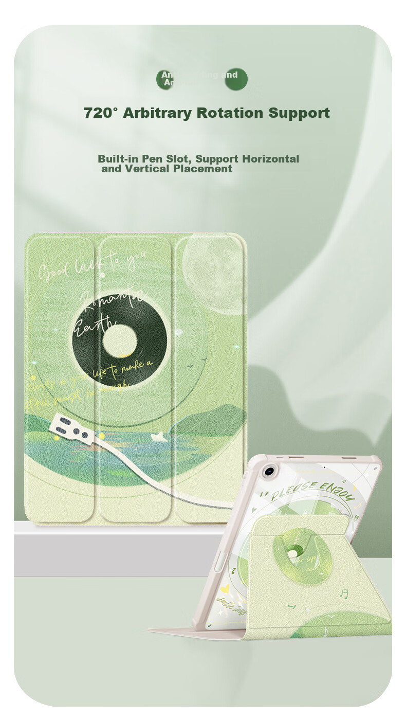 Asiwa IPad 9th Generation (2021) Case, Compatible with 10.2-Inch Pad 9/8/7, with Pencil Holder, 360-Degree Rotating, Landscape And Portrait Support, Cartoon Painted Design, Shockproof, Anti-Bend, Tri-Fold Style 1