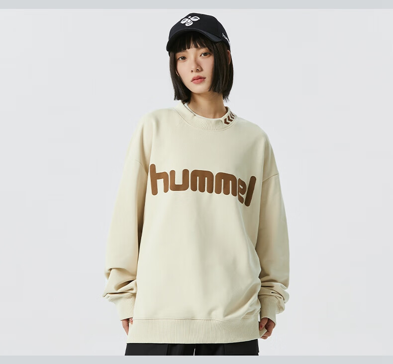 Hummel Spring And Autumn Heavyweight Sweatshirt for Men And Women, Couple Outfit with Embroidery, Loose-Fitting Round Neck Top for Spring, Base Layer, Black, S 15
