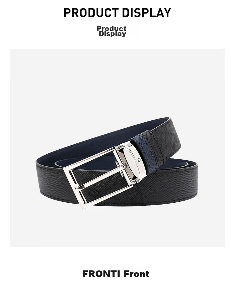 MONTBLANC Black/Indigo Blue Reversible Free-Cut Leather Belt/Waistband 118438 [Gift] 5