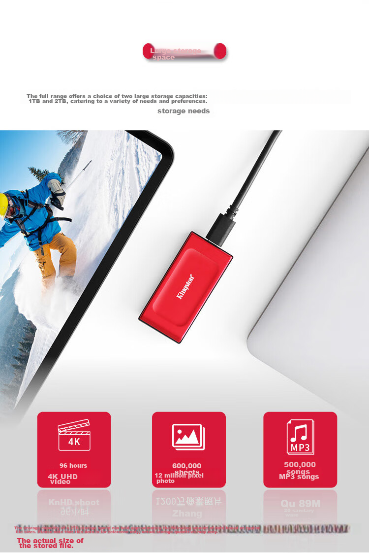 Kingston 2TB USB3.2 Gen 2 Portable Solid State Drive (PSSD) XS1000, Transfer Speed 1050MB/s, Lightweight And Stylish, External for Computer, Direct Connection to Phone, Red 4
