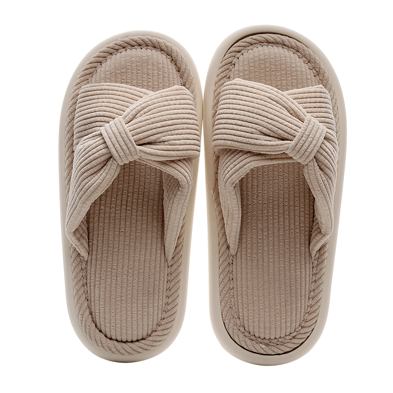 GUOLUOFEI Japanese-Style Sliding Home Cotton Slippers, Couple Indoor Floor Soft Sole Non-Slip All Seasons Men's Beige 42/43