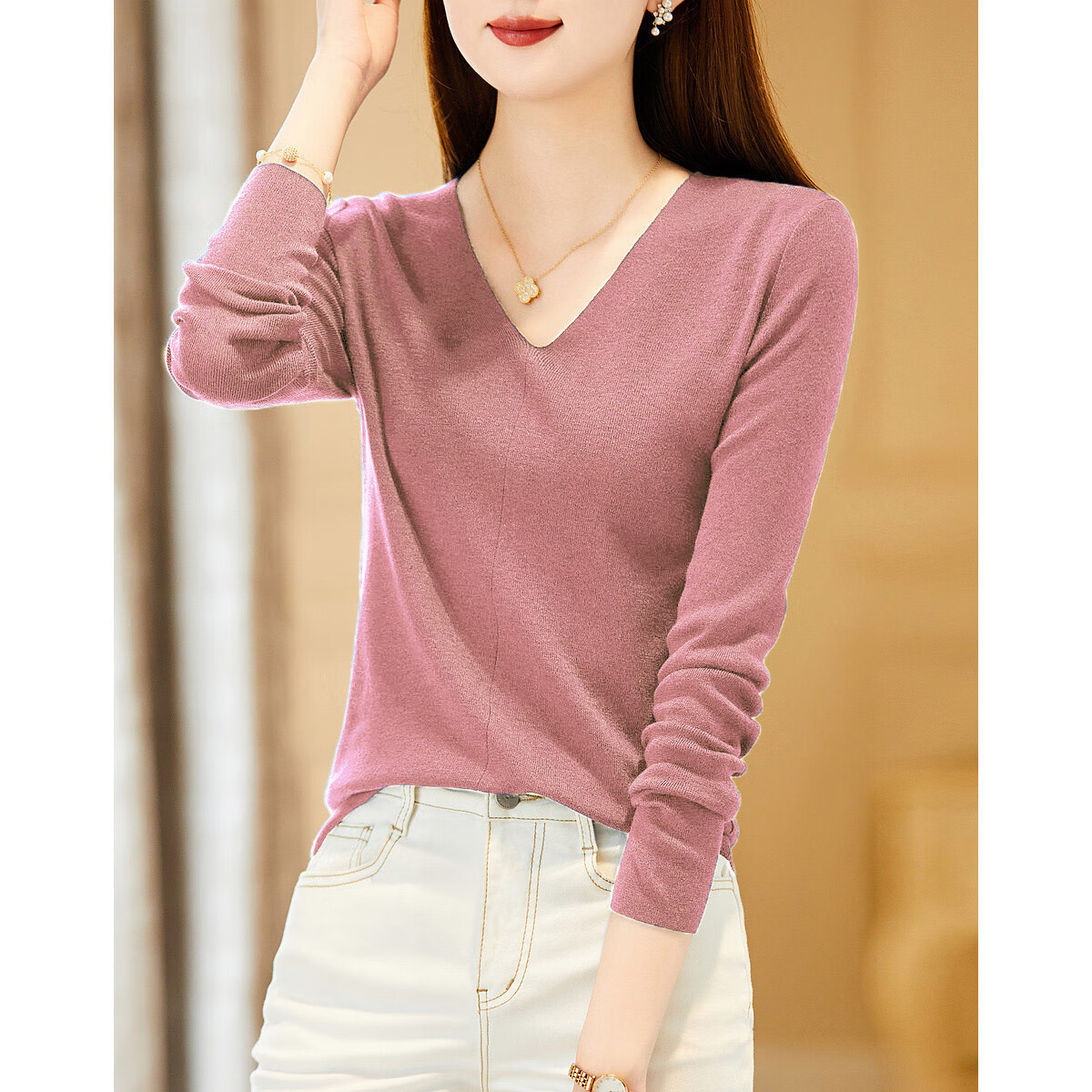 Dme [Capsule Wardrobe Series] Spring And Autumn Paper-Weight V-Neck Sweater, Lazy Loose-Fitting Knit Top for Wome