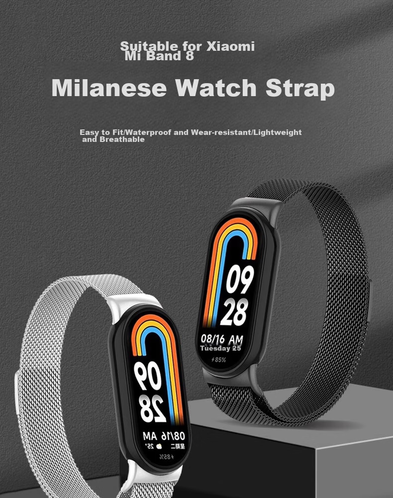 CHENSONG Compatible with Xiaomi Band 8/9/10/11 NFC Version Strap, Metal Milanese Magnetic Wristband for Xiaomi Band 8/9/10/11, Universal Replacement Silver Band for Tenth Generatio 1