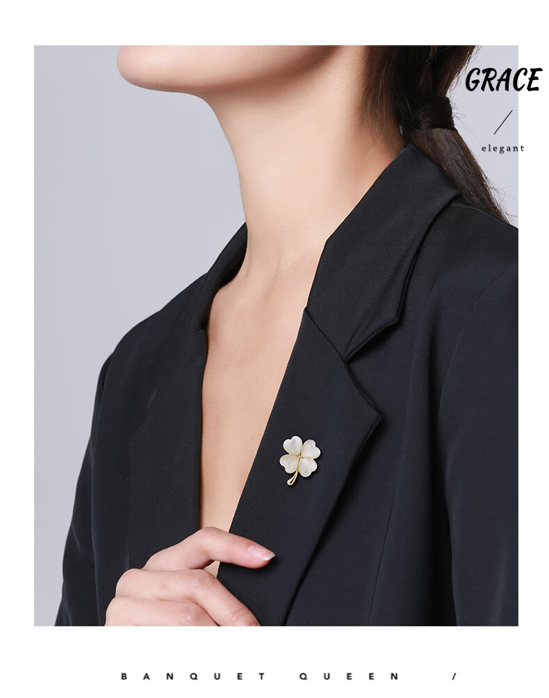 Qlady Cat Eye Four-Leaf Clover Brooch, High-End Women's Magnetic Clasp Corsage, Scarf Pin, Anti-Exposure Accessory, Mid-Autumn Festival And Birthday Gift 10
