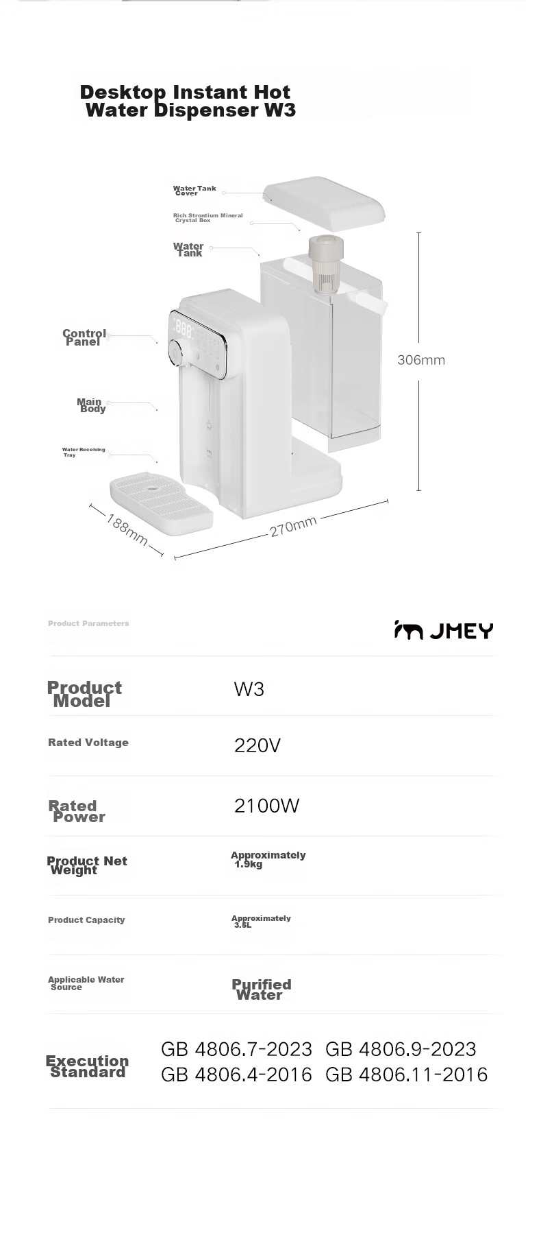 JMEY Instant Hot Water Dispenser, Home Countertop Instant Hot Water Machine, Small Desktop Drinking And Boiling All-In Milk Maker, Electric Kettle, Portable Water Boiler, Thermos Cup W3 Single Unit 14