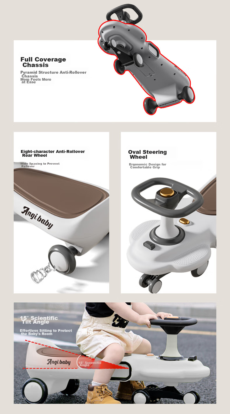 ANGI BABY Anti-Rollover Twist Car, Two-Person Children's Scooter, Front Wheel Swivel Children's Gift 6