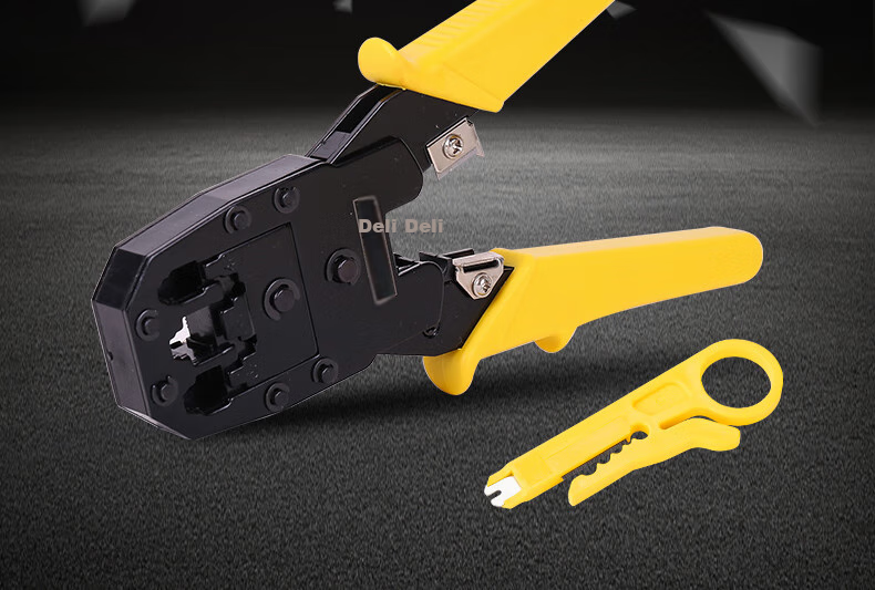 Deli 4/6/8P Three-In Network Crimping Pliers, Crystal Connector Crimping Pliers, Wire Stripping Pliers, Network Cable Pliers 2