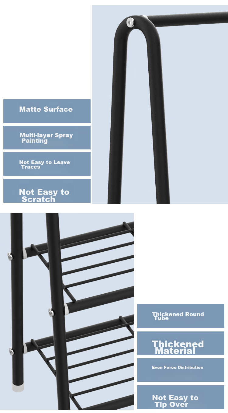 Ourunzhe Clothes Drying Rack, Single Pole Floor-Standing Clothes Hanger, Balcony Drying Rack, Simple Clothes Drying Rack with Double-Layer Storage Shelf, Black 7