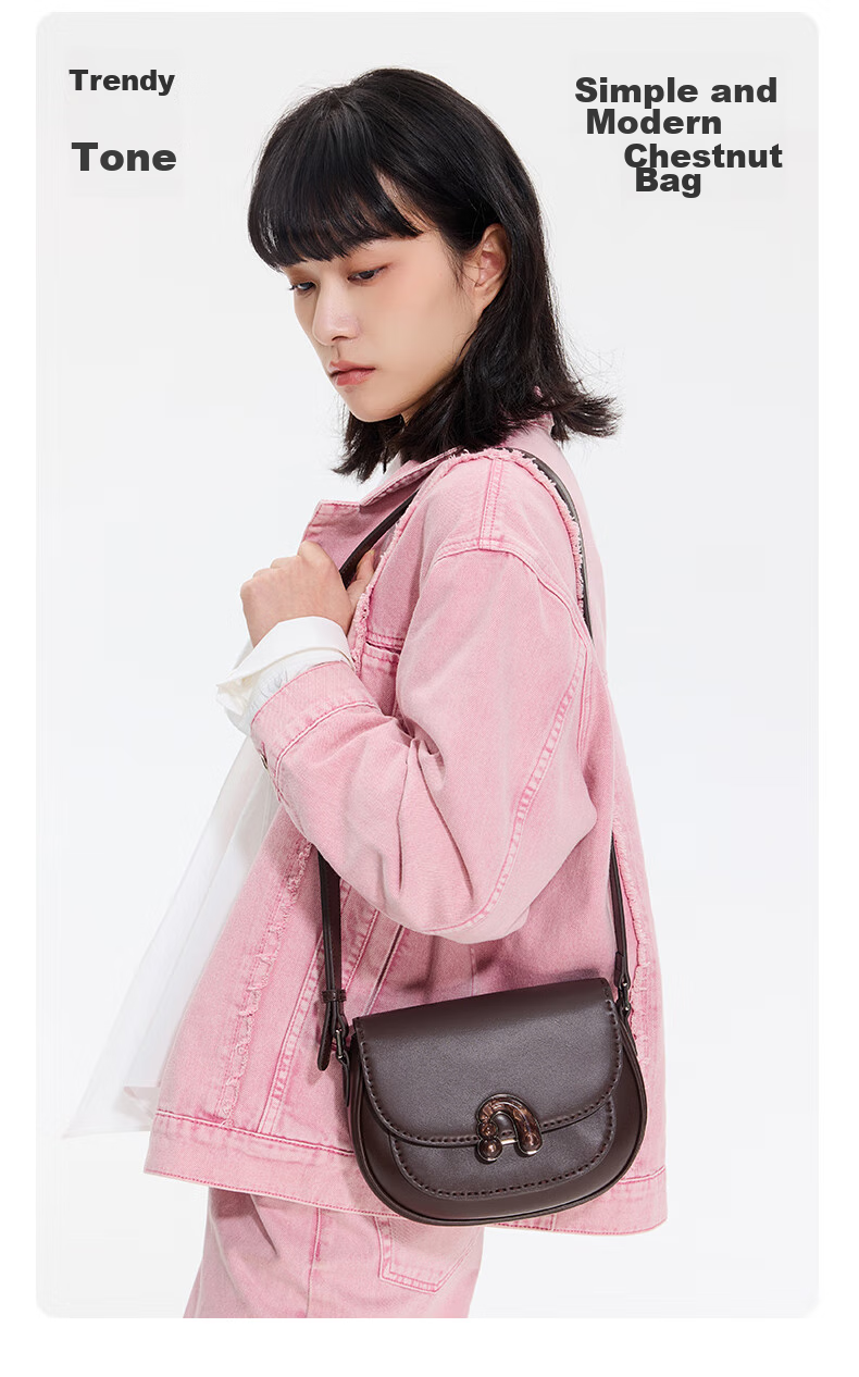 AMAZING SONG Women's Chestnut Leather Crossbody Bag, Niche Fashion Simple Versatile High-End Commuter Shoulder Bag Gift 3