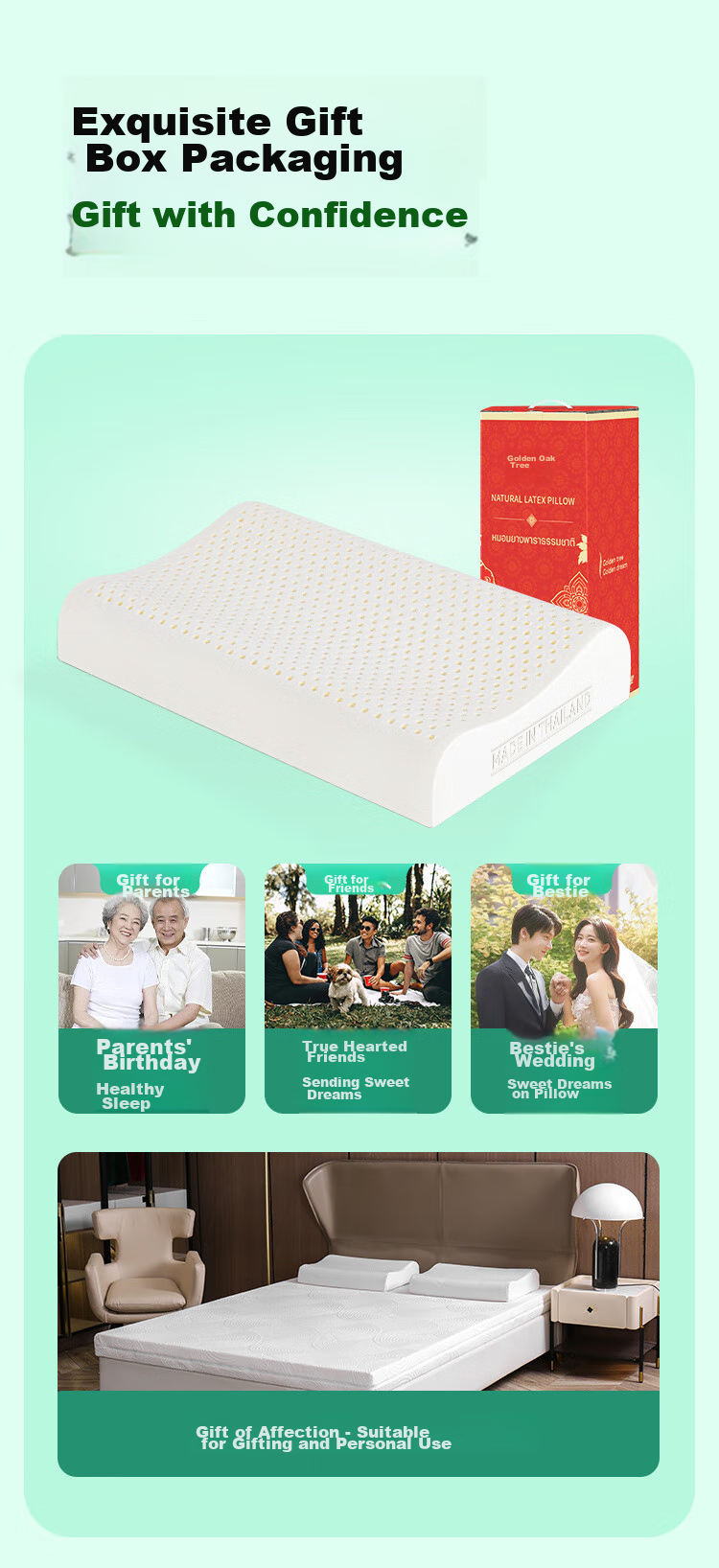 Jinxiangshu, Imported Cervical Pillow from Thailand, Rubber Pillow, 93% Natural Latex Pillow, Thai-Style Pillow, Breathable Wave Pillow, Gift Box 12