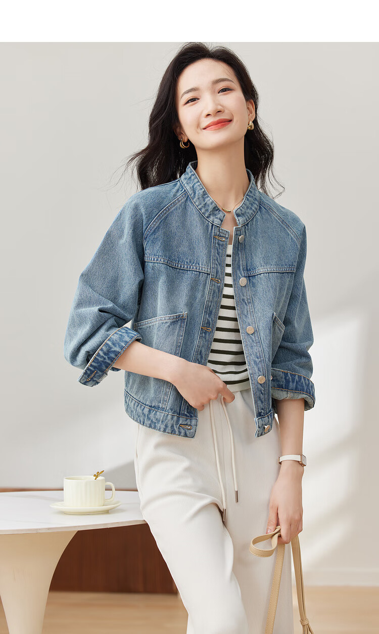 Sentubila Spring And Autumn Pure Cotton Denim Jacket, Short High-End Women's Clothing, Elegant Casual Versatile Top, Denim Blue, XL 23