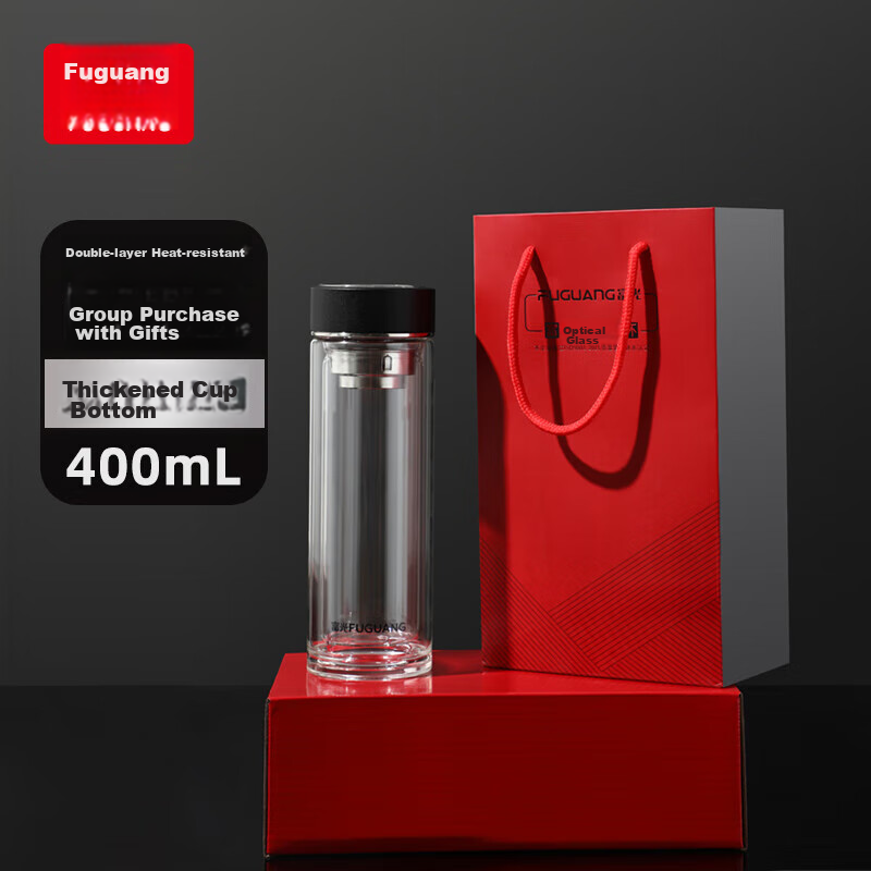 Fuguang Double-Layer Glass Cup, High Borosilicate Tea Infuser Mug, Portable Business Water Bottle for Car And Travel, Suitable for Men And Women, 400ml