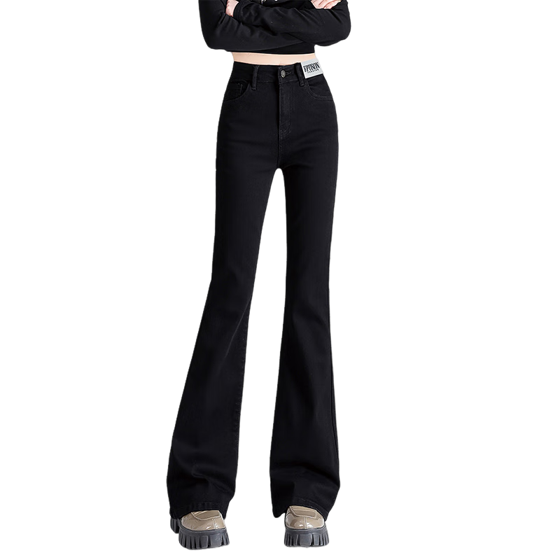 Yipintiancheng Fashion Trend High-Waisted Jeans for Women, Slight Flare Pants, 2025 Autumn Black Slim-Fit Flared Trousers for Wome