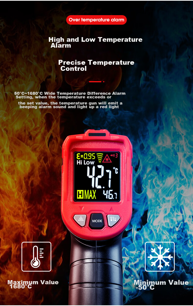 DELIXI ELECTRIC Temperature Gun, Industrial Infrared Thermometer, High-Precision Oil Thermometer, Kitchen Baking Water And Oil Temperature Gu 8