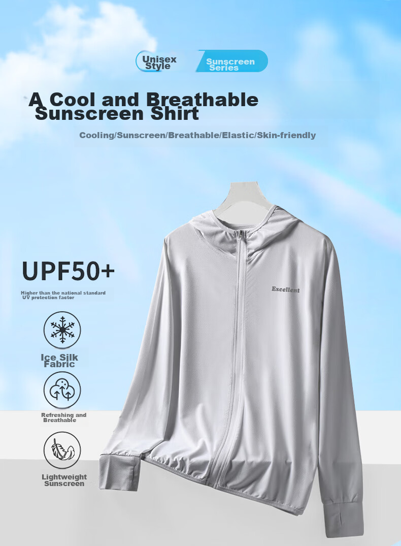 Huili Sun Protection Clothing for Men And Women, Summer Ice Silk Sun Protection Garment, Lightweight Breathable Sunshade Coat, Skin-Friendly Outerwear, Light Blue, 4XL 1