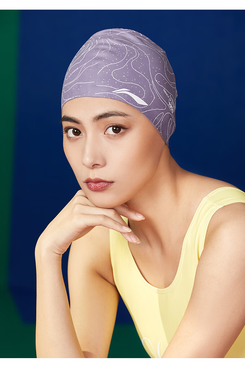 Li-Ning Swimming Cap, Silicone Waterproof Swim Cap for Long Hair, Fashionable Floral Pattern Swim Cap for Men And Women, LSMP016-1 Black 8