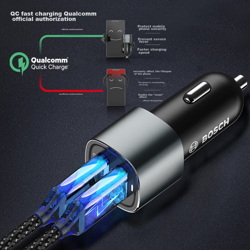 BOSCH PS500 Car Charger Cigarette Lighter Power Supply Dual/Three Multi-Functional USB Fast Charging 12/24V