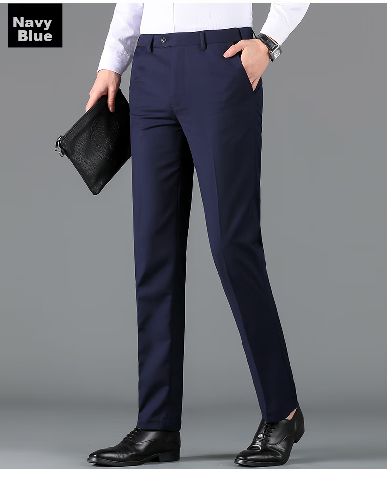 ROMON Wrinkle-Resistant Non-Iron Dress Pants for Men, High-Waisted Loose Casual Business Suit Trousers Straight-Leg Dad Pants 15