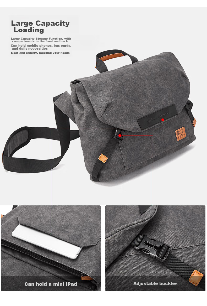 BOSTANTEN Men's Shoulder Crossbody Bag, Trendy Student Backpack, Large Capacity Multifunctional Handbag, Briefcase, Messenger Bag for Me 8