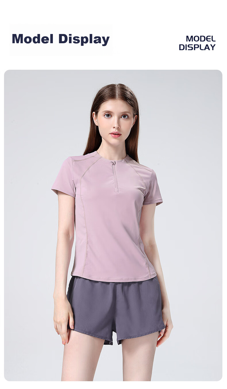 CAMEL Women's Sports Set, Summer New Style Running Yoga Fitness Short-Sleeve Shorts with Lining, Casual Elastic Sportswear 18