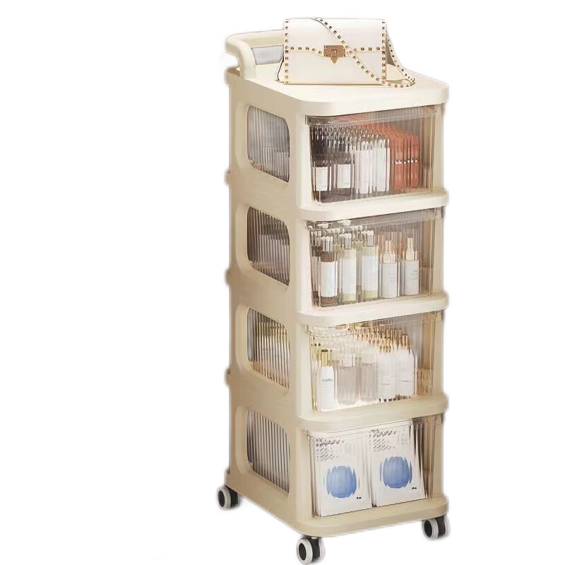 Shunyou Small Cart Storage Rack, Snacks And Baby Supplies Organizer with Drawers, Movable, Four-Tier, Cream White SY-153