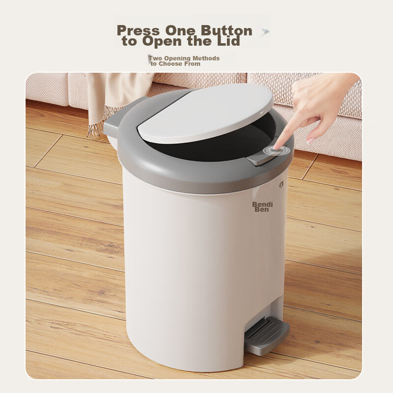 Bendi Pedal Trash Can, 12L Capacity, Dual-Opening Lid, Foot And Hand Press, Kitchen Garbage Bin, Household Bathroom Plastic Waste Container