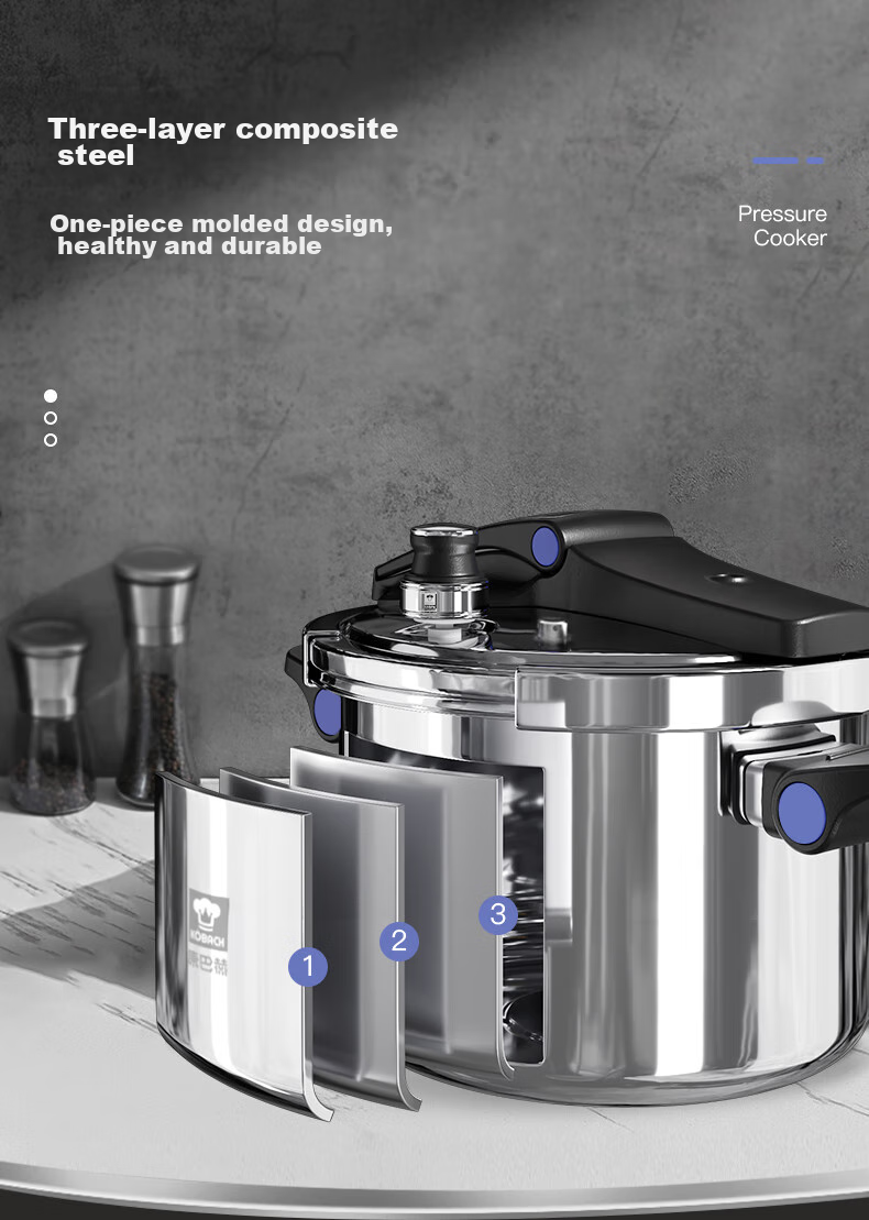 KOBACH Pressure Cooker, 304 Stainless Steel, Household Use, Explosion-Proof, Can Stand on Its Lid, Compatible with Induction And Gas Stoves, 5.5L Capacity 3