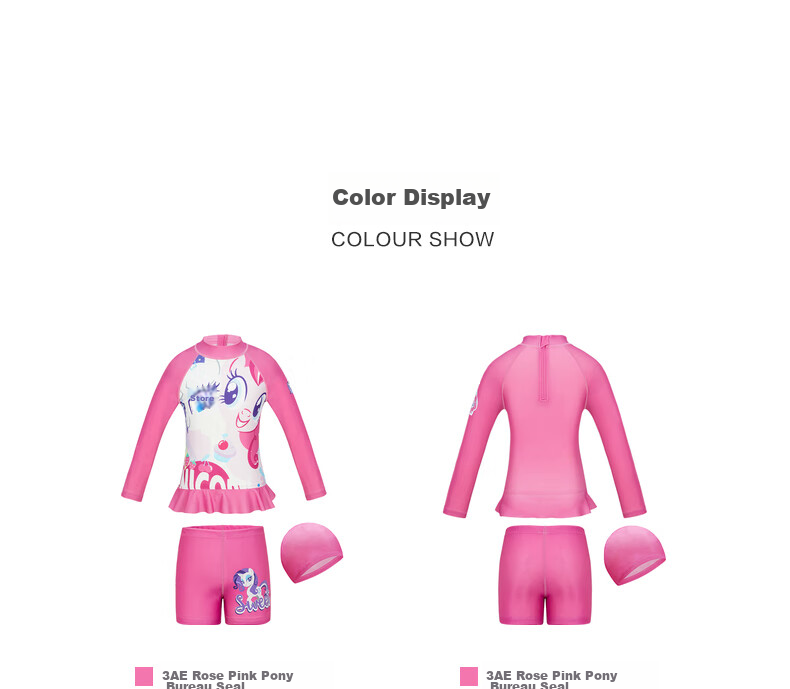 Aimer Kids Girls' Long-Sleeve Swimsuit, My Little Pony Collaboration, Two-Piece Set for Beach Vacation Photoshoots, Rose Pink, Size 140 10