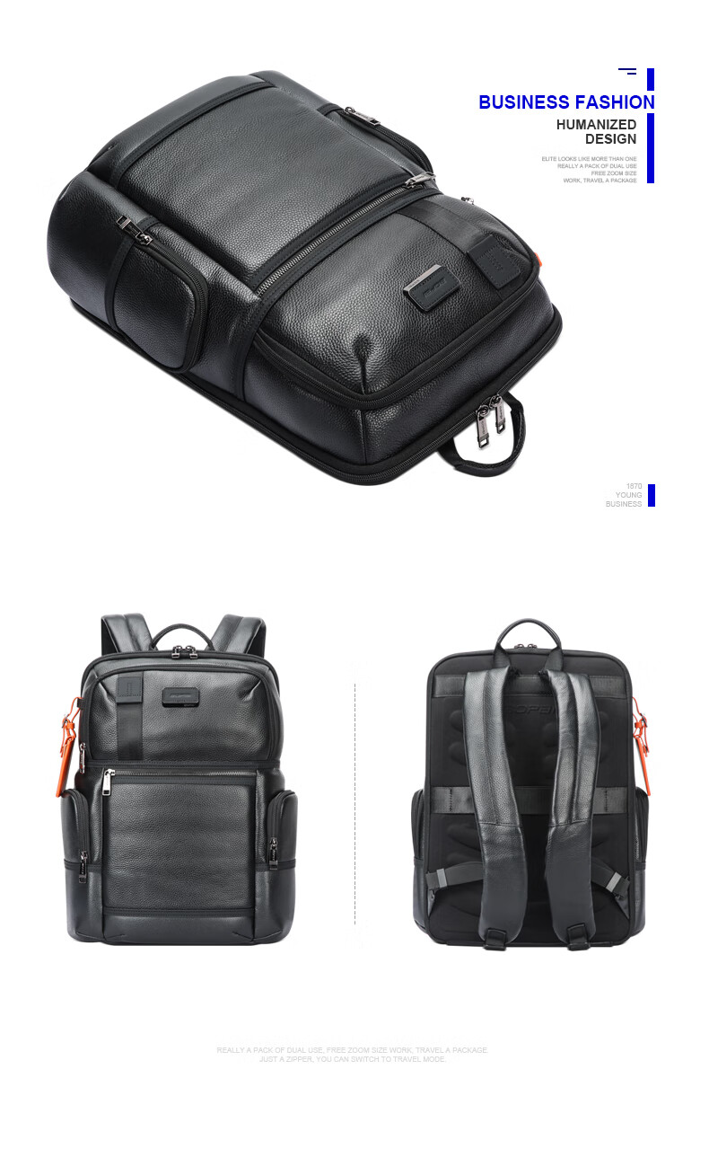 Bopai Leather Business Backpack for Men, 16-Inch Laptop Bag, Travel Bookbag, Gift for Me 16