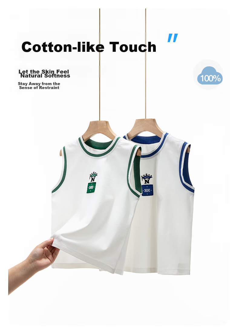 NUBIWU Children's Pure Cotton Tank Top, Summer Casual Stylish Sleeveless T-Shirt, Boys' Lightweight Breathable Embroidered Printed Wide-Shoulder Vest 5