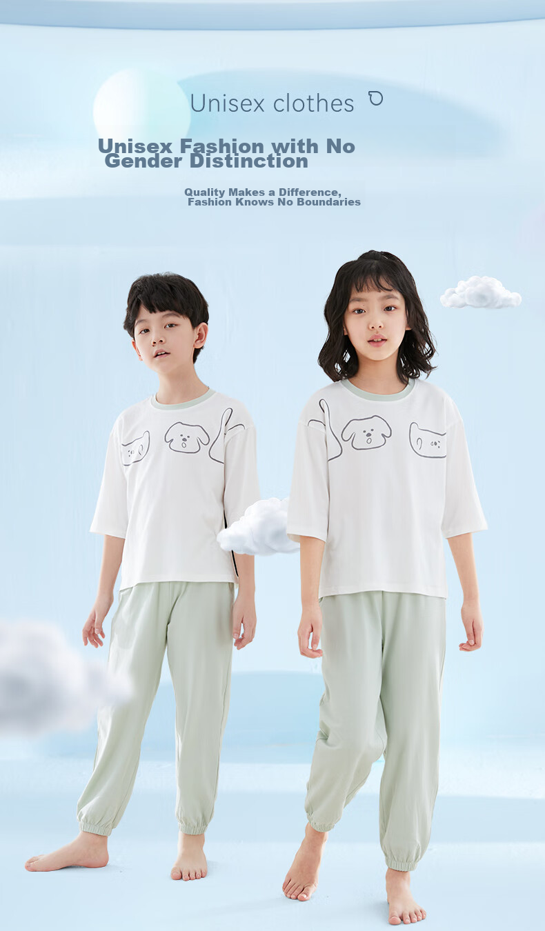 Hodo Children's Pajamas, Cotton Short-Sleeve Thin Summer Air Conditioning Wear, Boys And Girls Home Wear, Cool-Feeling Set, 3257 Mublan, Size 130 8