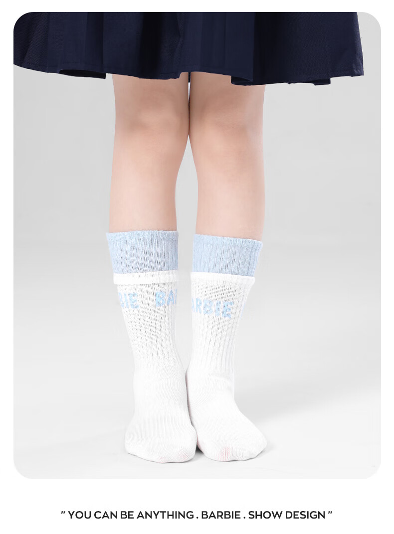 Barbie Children's Thigh-High Socks, Spring And Autumn Girls' Mid-Calf Socks, Cotton Socks for Older Children And Girls, Long Socks to Match Shark Pants 10