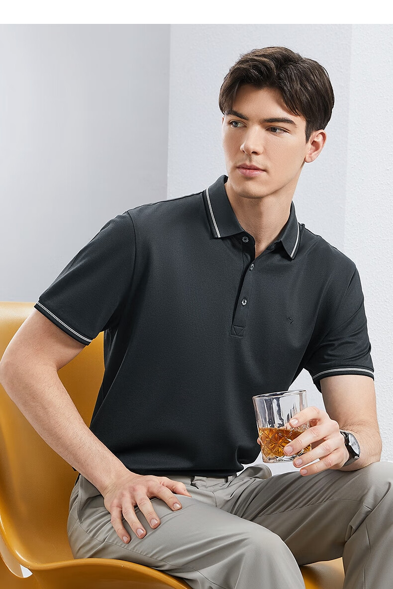SEVEN [Silk Cotton Blend] Short-Sleeve Polo Shirt with Collar for Men, Spring And Summer Business Casual Men's Top 6