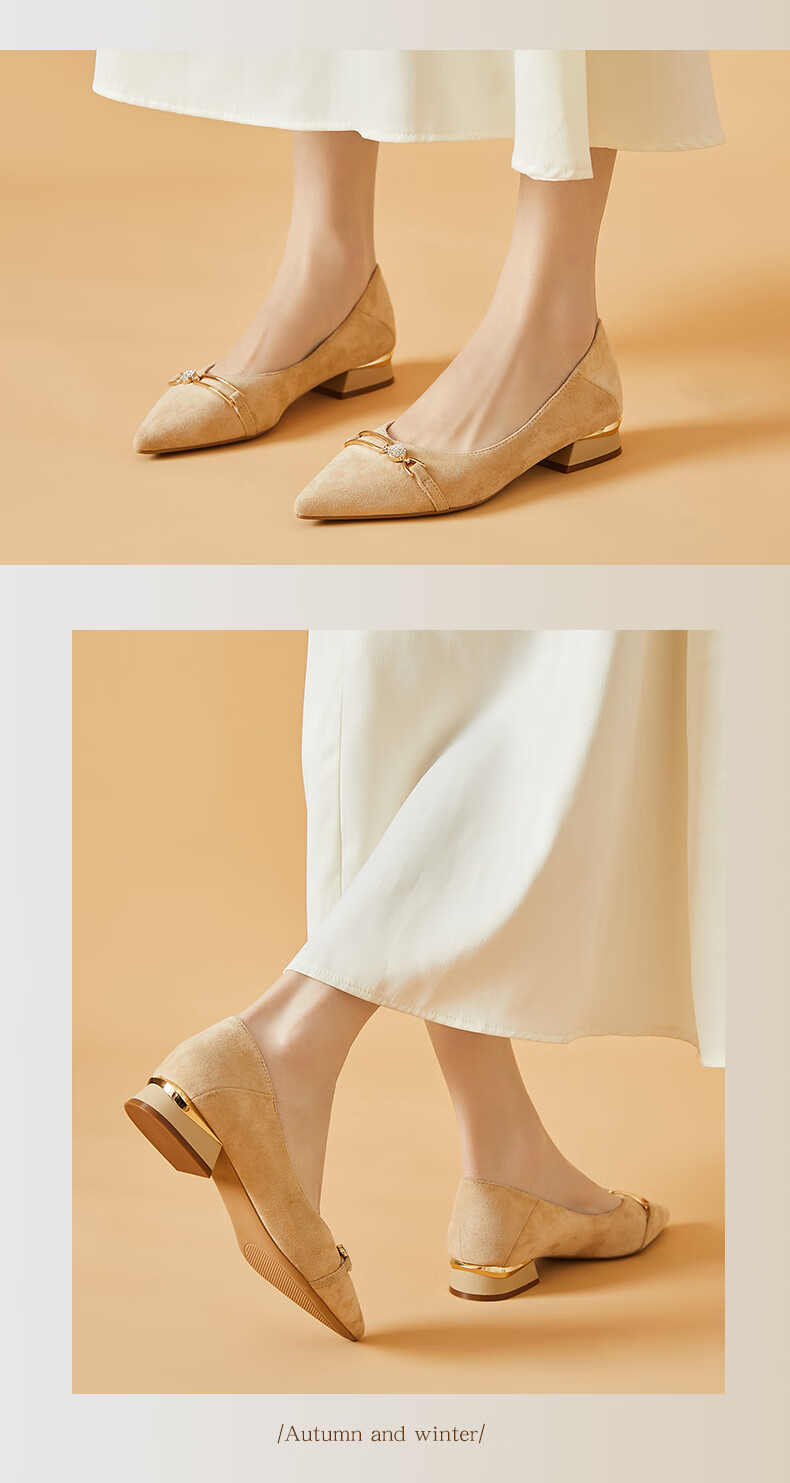 DAPHNE Women's Single Shoes, Professional Work Shoes, Fashionable Elegant Pointed Toe Chunky Heel Square Heel Comfortable Versatile Women's Shoes 4622101003 Beige 36 9