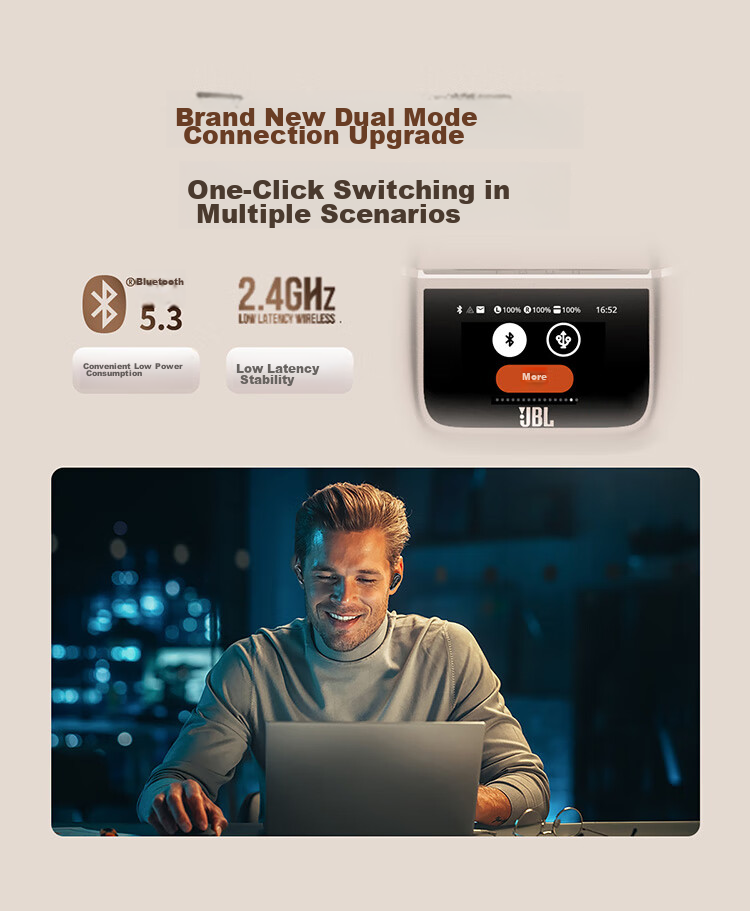 JBL TOUR PRO3 Business Cabin 3rd Generation [Wang Chulin's Choice], Wireless Bluetooth Earphones, Smart Touch Screen, Active Noise Cancellation, In-Ear Style, Compatible with Apple And Huawei, Dazzling Ice Latte 13