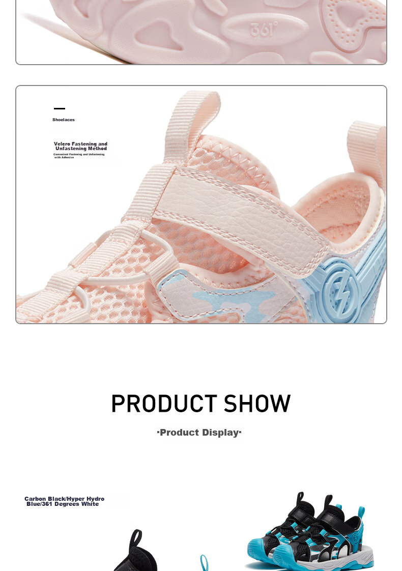 361° Children's Sandals, Summer 2026, for Boys And Girls Aged 3-12, Breathable, Anti-Collision, Closed-Toe Beach Sandals, Pink, Size 30 20