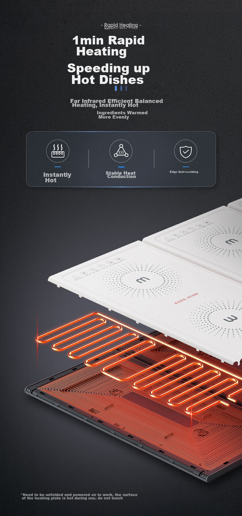 Morphyrichards Three-Fold Folding Food Warming Plate, Meal Warmer Tray, Heating Table Mat, Multifunctional Food Heating Board, Timed Food Warming Cooking Machine Gadget MR8300 3