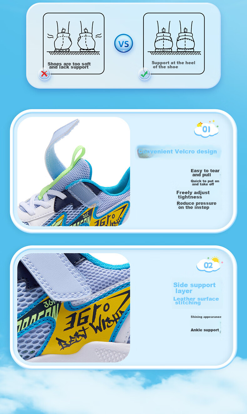 361° Children's Shoes, Boys' Shoes, Summer 2026, Lightweight And Bouncy Toddler Playful Casual Shoes for Kids, Blue, Size 30 7
