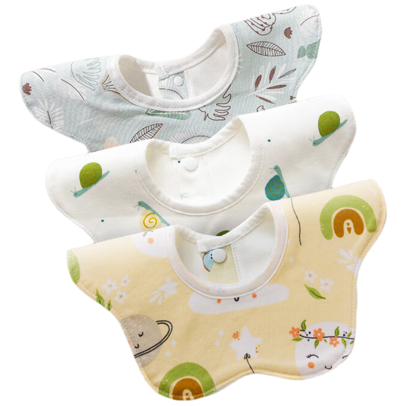 Aibaoshi Baby Drool Bib, Pure Cotton, 360° Rotating, Waterproof Bib, Drool Cloth, 3-Pack, Blue, S349